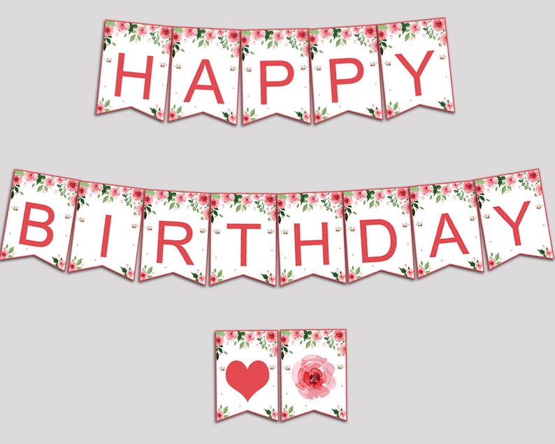 Watercolor Flowers Happy Birthday Banner Watercolor Flowers Etsy UK