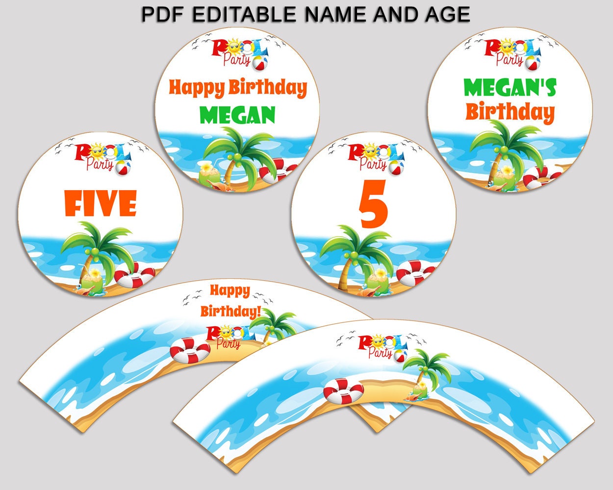 Printable Pool Party Cupcake Wrapper Pool Party Birthday Etsy Uk