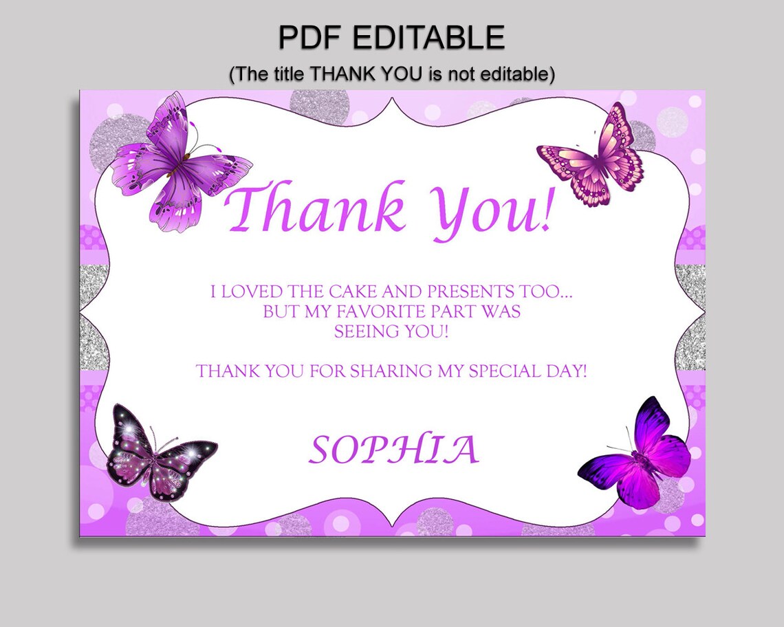 Butterfly Thank You Cards Butterfly Birthday Thank You - Etsy Italia