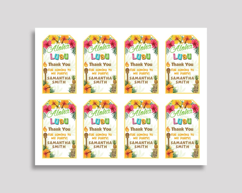Hawaii Gift Favor Tags Rainbow Beige Birthday Favor Tags Luau Etsy