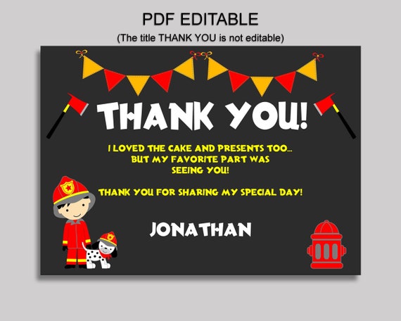 fireman thank you card fireman birthday thank you red black editable fireman printable thank you boy fireman party fireman theme onv5v black and red thank you cards