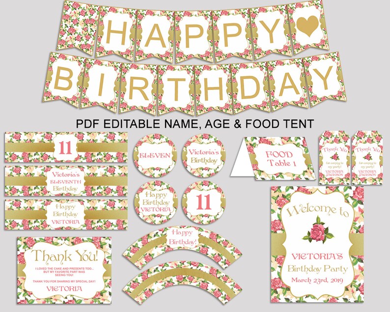 Shabby Chic Birthday Decor Shabby Chic Editable Pack Gray Pink Etsy