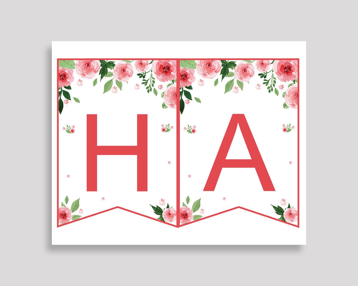 Watercolor Flowers Happy Birthday Banner Watercolor Flowers Etsy