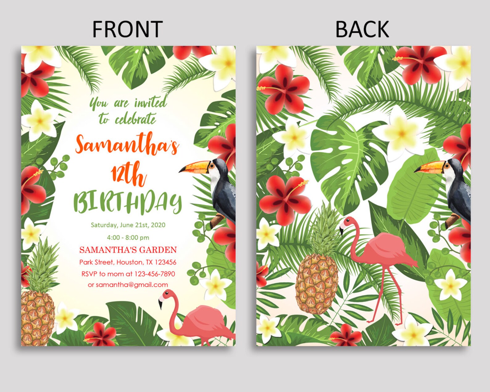 Tropical Birthday Invitation Digital or Printed Tropical Etsy