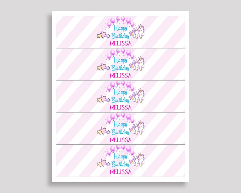 Printable Unicorn Water Bottle Labels Unicorn Bottle Wraps Etsy
