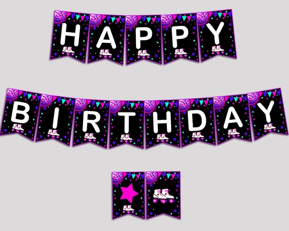 roller skates happy birthday banner roller skates birthday etsy