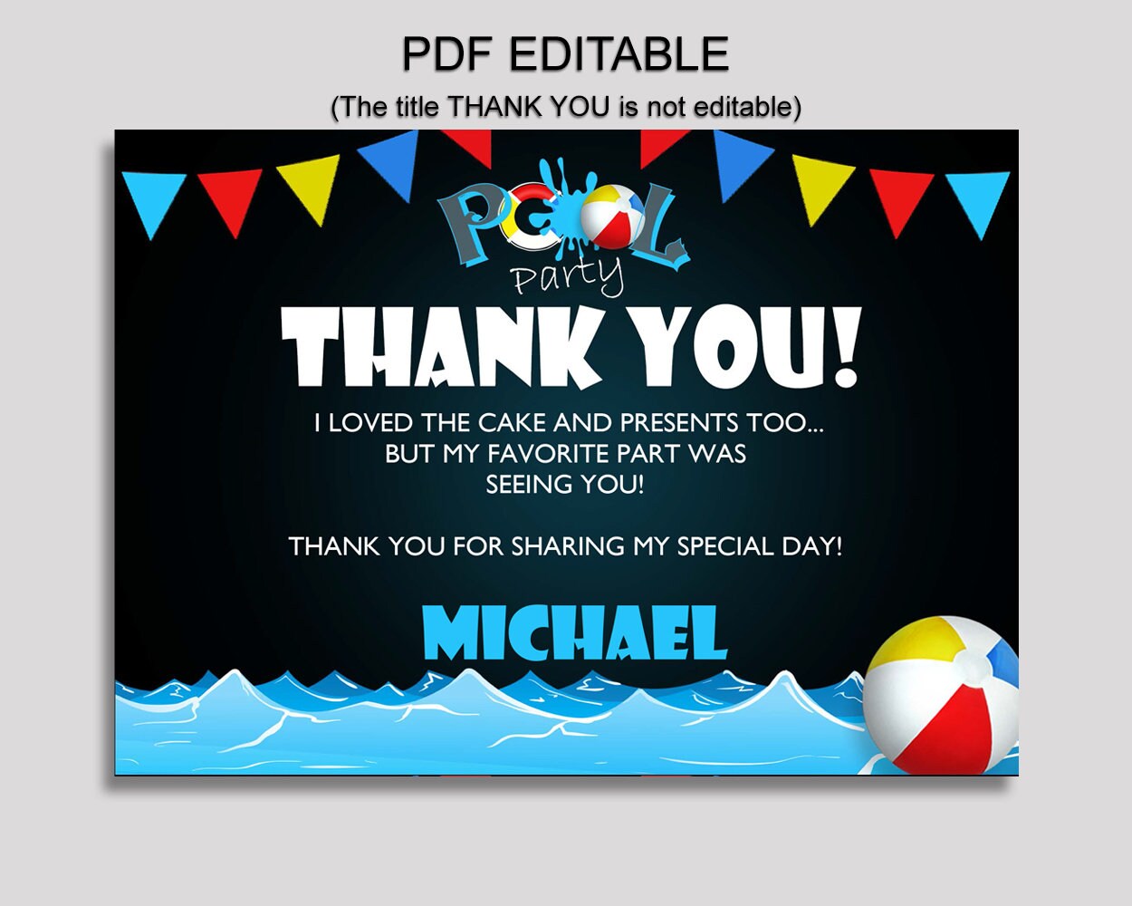 Pool Thank You Card Pool Birthday Thank You Black Blue Etsy Singapore
