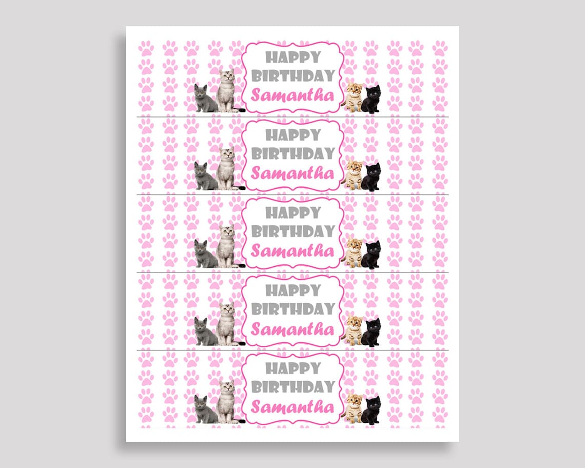 Printable Cat Water Bottle Labels Cat Bottle Wraps Pink - Etsy