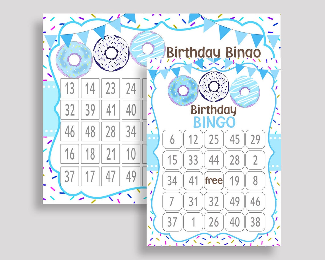 Donut Bingo Game Cards Donut Birthday Game Printable Blue Etsy