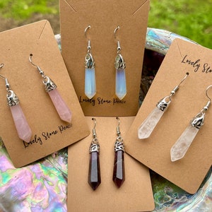 Gemstone Earrings || Rose Quartz || Opalite || Clear Quartz || Amethyst || Crystal Dangle Earrings