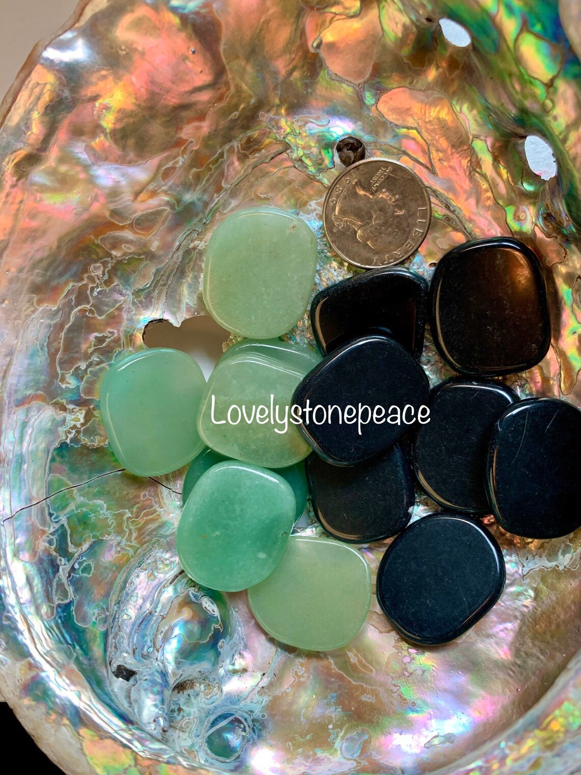 Palm Stone / Worry Stone Obsidian and Green Jade 1pc | Etsy