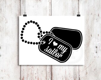 I Love My Sailor Dog Tag Vinyl Decal