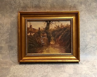Pintura de una casa de campo francesa, original firmada, arte mural vintage
