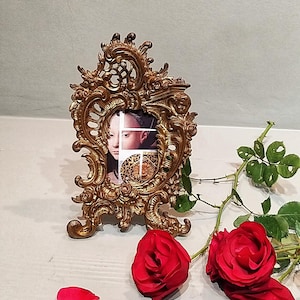 Stunning Antique French Art Nouveau Brass frame 1910&#39;s Rococo inspired easel back character home gift for her precious memories gift