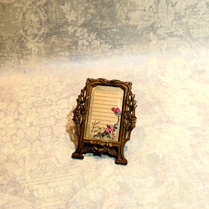 Antique Picture brass frame French small vertical rectangular with glass 1900s  floral French accents