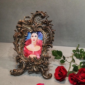 Stunning Antique French Art Nouveau Big Brass frame 1900&#39;s Rococo inspired easel back character home gift for her precious memories gift