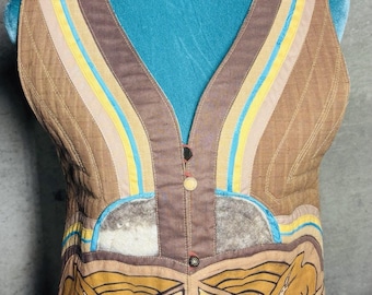 VTG 70s Art Nouveau Patchwork Vest Wearable Art Crane Boho Hippy Festival RARE!