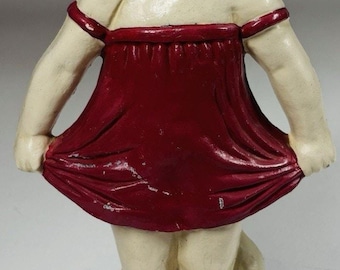 VTG Cast Aluminum MCM Girl Plaque Lotus Red Dress Figurine 13”Kitsch Cottage