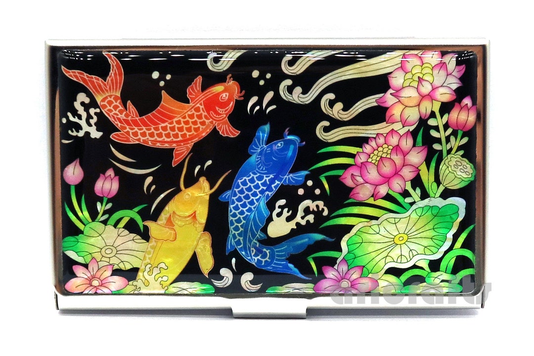 Mother Of Pearl Business Card Case Credit ID Name Holder Travel Wallet Art Painting Design Metal Stainless Steel Engraved Slim Wallet Pocket Cash Money Wallet (Diamond Arabesque), Diamond Arabesque