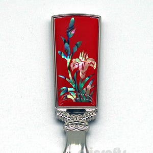 Perlmutt Orchidee Design Metall Messer Schwert Brieföffner, koreanischer Perlmutt Brieföffner, Schreibtisch Umschlag Brieföffner, eingelegtes koreanisches Geschenk
