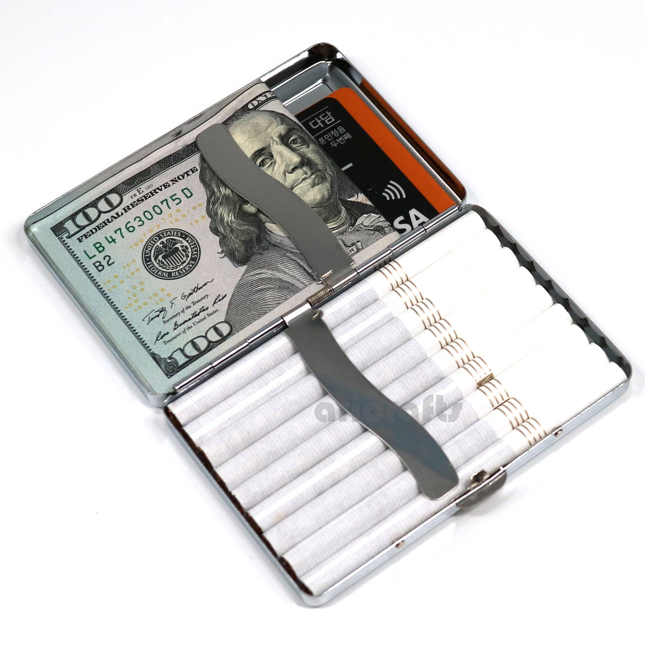 Mother of Pearl King Size Metal Cigarette Case, Nacre Smoke Tobacco Card Holder, Mother of Pearl