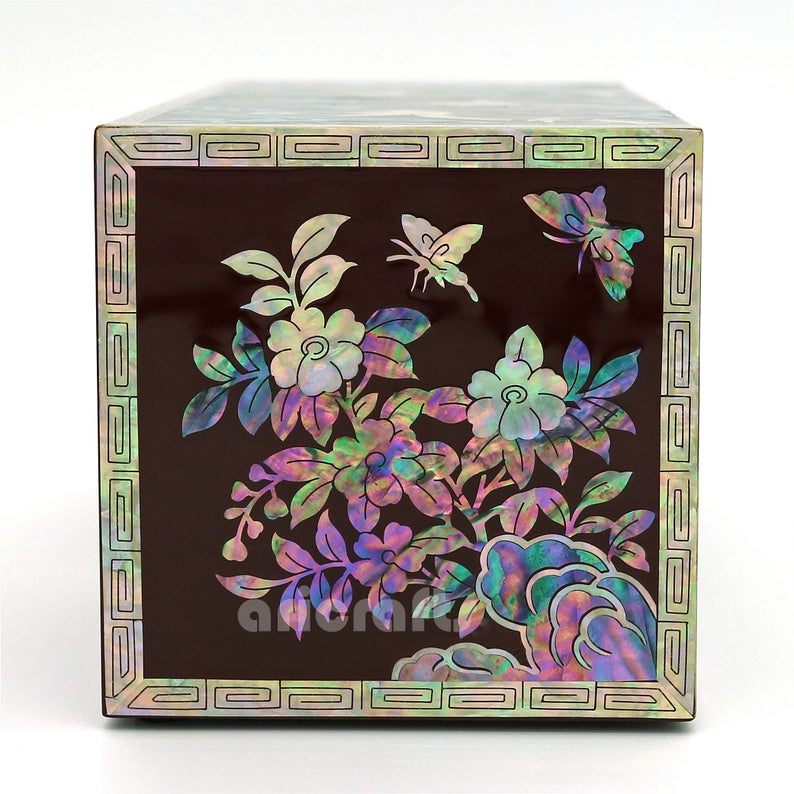 Mother of Pearl Inlay Crane Secret Lacquer Wood Drawer Jewelry Etsy
