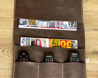 Leather Sofa Organiser Brown Sofa arm organiser Sofa pouch for TV remotes