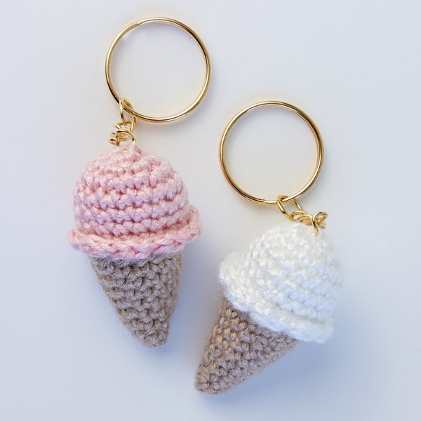 Customized Handmade Ice Cream Crochet Keychain - Fun Gift for BFF - Foodie Crochet Keychain - Cute Summer Accessory