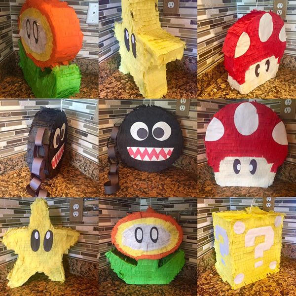 Piñata Mario Faite Main - Décoration Anniversaire Super Mario - Multicolore