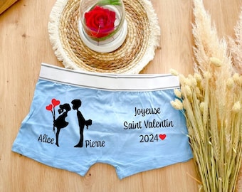 Boxer homme personnalisé saint Valentin, cadeau Saint Valentin, boxer prénoms couple