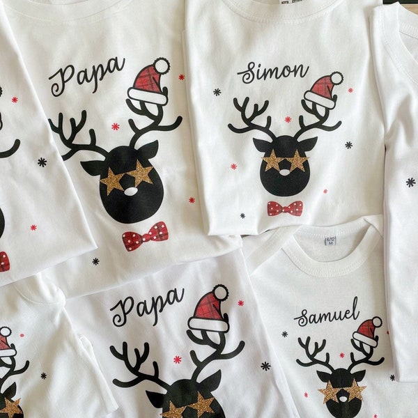 tee shirt noël famille, t-shirt renne de Noël, tenue Noël personnalisée, t-shirt famille assorti
