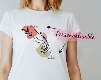 t-shirt maman, cadeau maman, t-shirt personnalisé dessin main minimaliste, maman bébé, maman enfant,