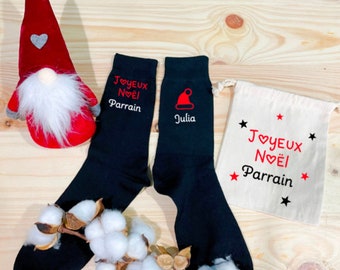 Chaussette personnalisée, chaussette noël, chaussette papa, tonton, papi, cadeau noël personnalisé, pochon noël