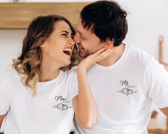 passendes Paar T-Shirt, Hochzeits-T-Shirt, Madame Monsieur T-Shirt, Hochzeitsanzeige, Braut und Bräutigam