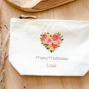 Bolsa para profesor, estuche personalizado, regalo de fin de curso, regalo Atsem, logotipo de corazón florido