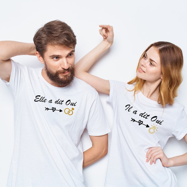 tee shirt couple, annonce mariage, elle a dit oui, il a dit oui, futurs mariés, tee shirt annonce