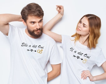 tee shirt couple, annonce mariage, elle a dit oui, il a dit oui, futurs mariés, tee shirt annonce