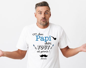 tee shirt papy personnalisé, cadeau papy, t-shirt avec papy tout est permis, cadeau fête papi, cadeau noël papy