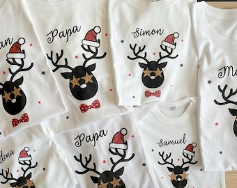 tee shirt noël famille, t-shirt renne de Noël, tenue Noël personnalisée, t-shirt famille assorti