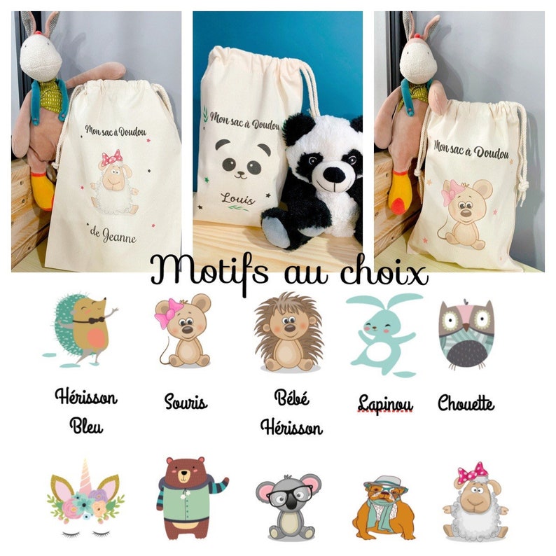 Sac enfant personnalisé, sac à doudou enfant, pochon bébé, sac maternelle personnalisé image 2