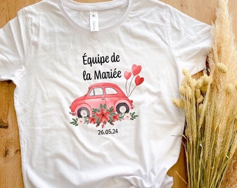 T-shirt EVJF personnalisé - édition rétro fleurie - équipe de la mariée, témoin de la mariée, la mariée