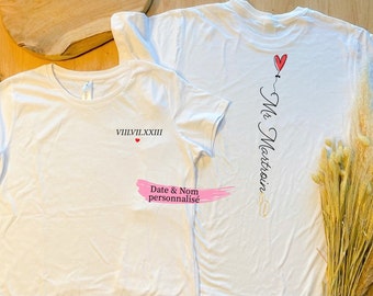 t-shirt coppia abbinata, t-shirt coppia personalizzata, t-shirt sposi, numero romano, t-shirt posteriore personalizzata