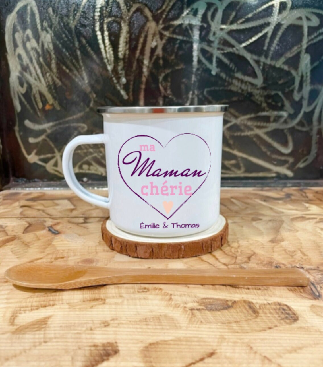 Mug Personnalisé Maman - Mug Émaillé Ma Chérie, Maman, Émaillé