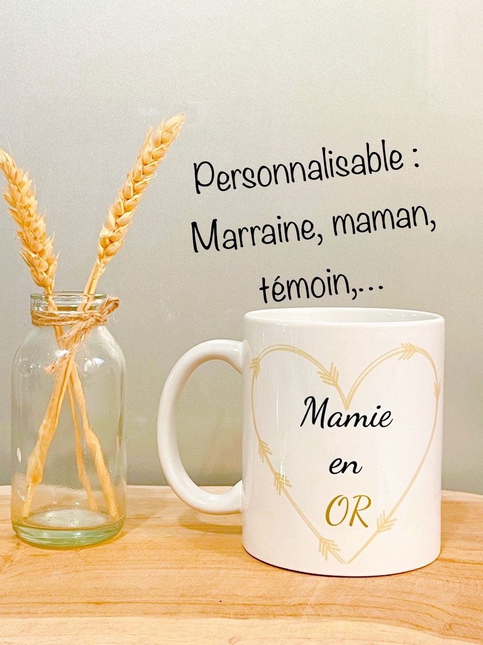 Mug Personnalisé Marraine en Or, Maman Mamie Or