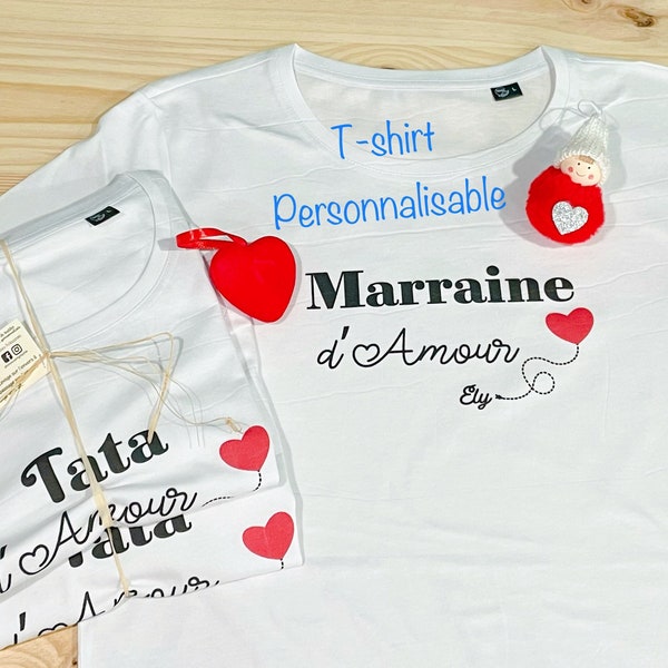 Tee shirt marraine d'amour, cadeau marraine, merci marraine, t-shirt marraine personnalisé