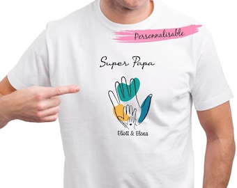 tee-shirt super papa, main papa bébé, cadeau papa