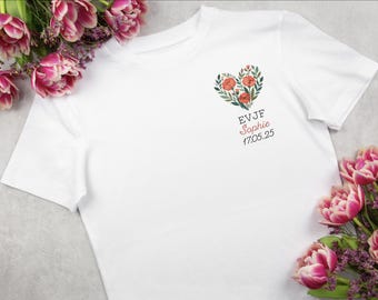 Camiseta EVJF, logotipo de corazón, equipo de la novia - la novia - EVJF - corazón florido