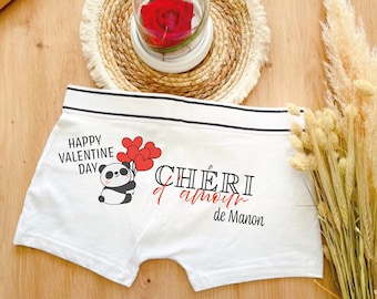 Boxer personnalisé homme Saint valentin, cadeau homme personnalisé, happy Valentine Day, panda