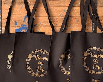 gold witness bag, witness gift, witness thank you, EVJF bag, wedding bag