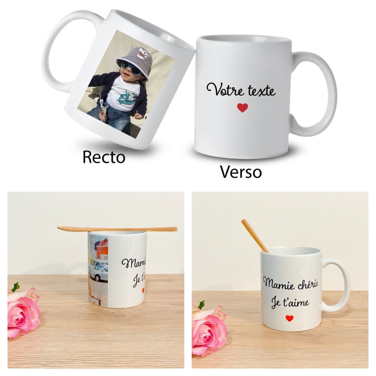 Mug Photo Personnalisé - Mug Texte Personnalisé, Cadeau Mamie, Bonne Fête Mamie